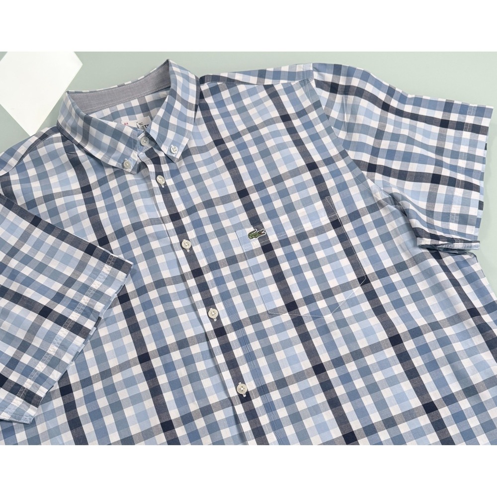 Lacoste Button Down Shirt Mens 44/ L  Multicolor Plaid Regular Fit‎ Preppy